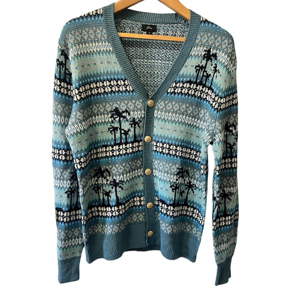J. Crew Palm Tree Fair Isle Knit Cardigan Sweater Men's Medium - Picture 3 of 8